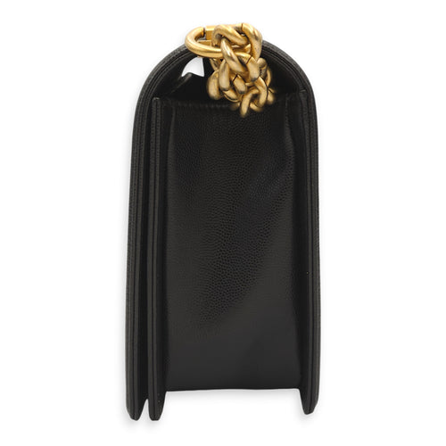 Le Boy Medium Black Shoulder Bag in Caviar Leather, Gold hardware