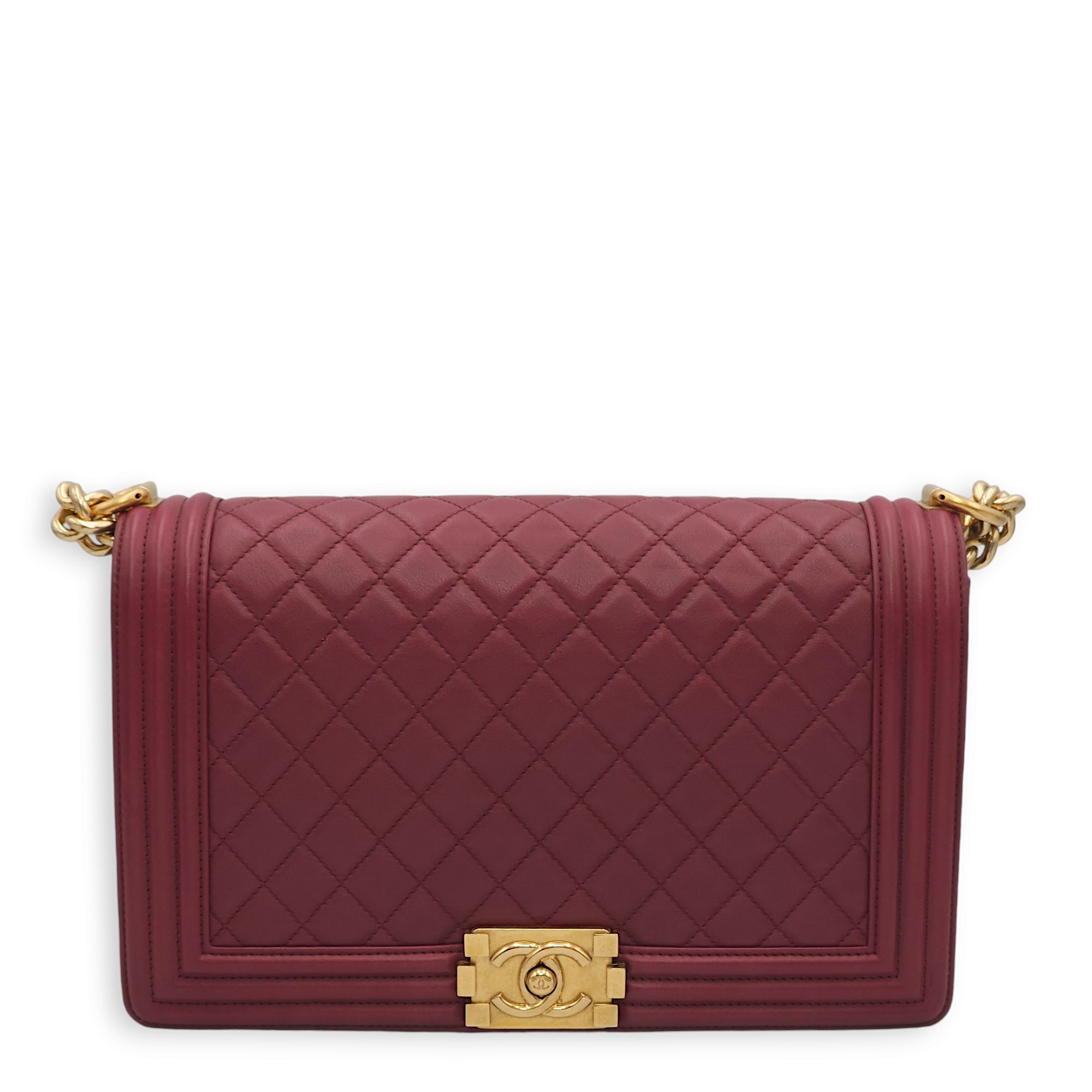 Le Boy Medium Red Shoulder Bag in Calfskin, Gold hardware