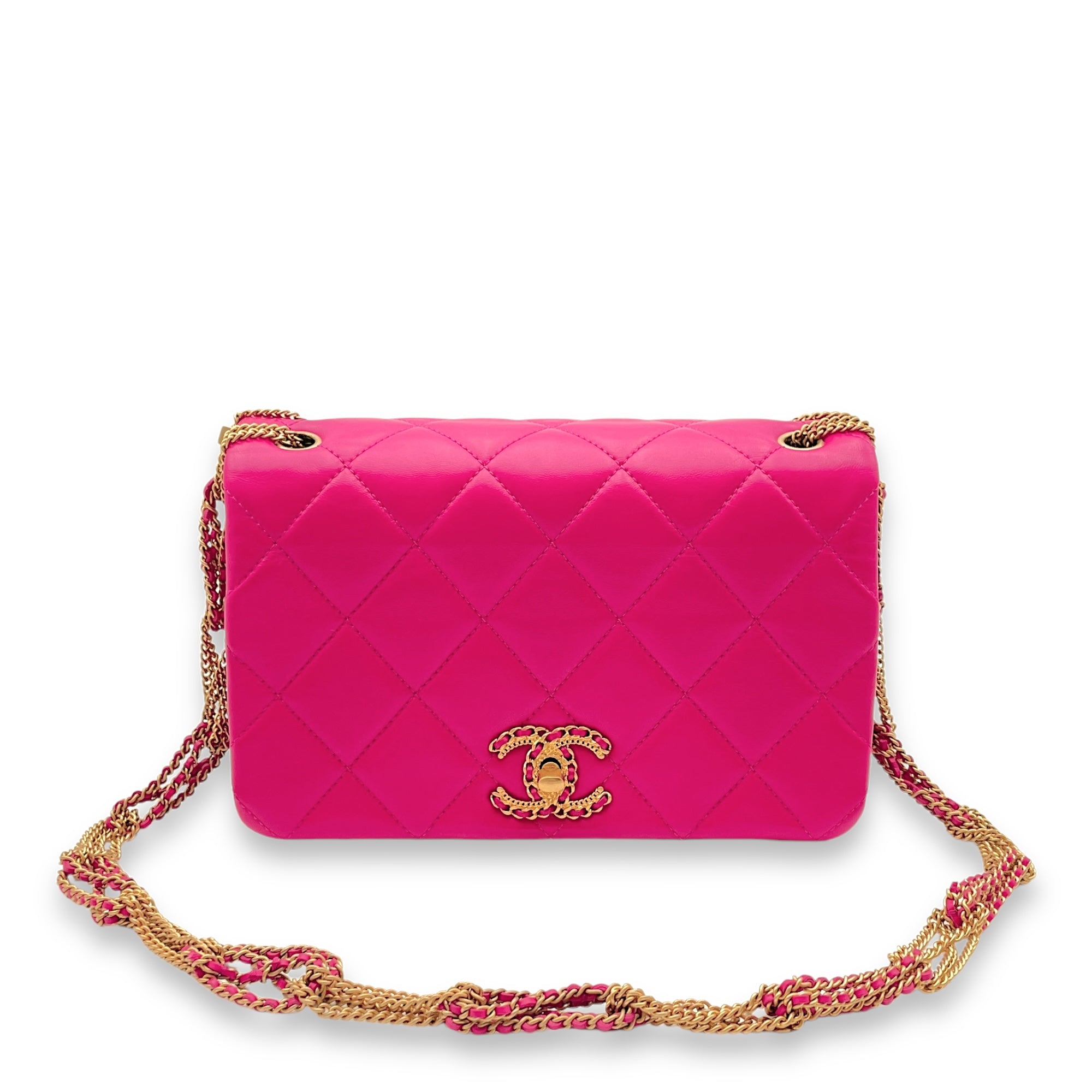 On and On Flap Pink Shoulder Bag in Lambskin, Gold hardware