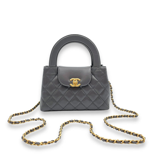 Kelly Mini Grey Top Handle Bag in Calfskin Gold hardware