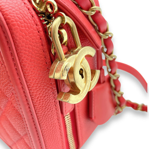 Filigree Vanity Red Top Handle Bag in Caviar Leather, Gold hardware