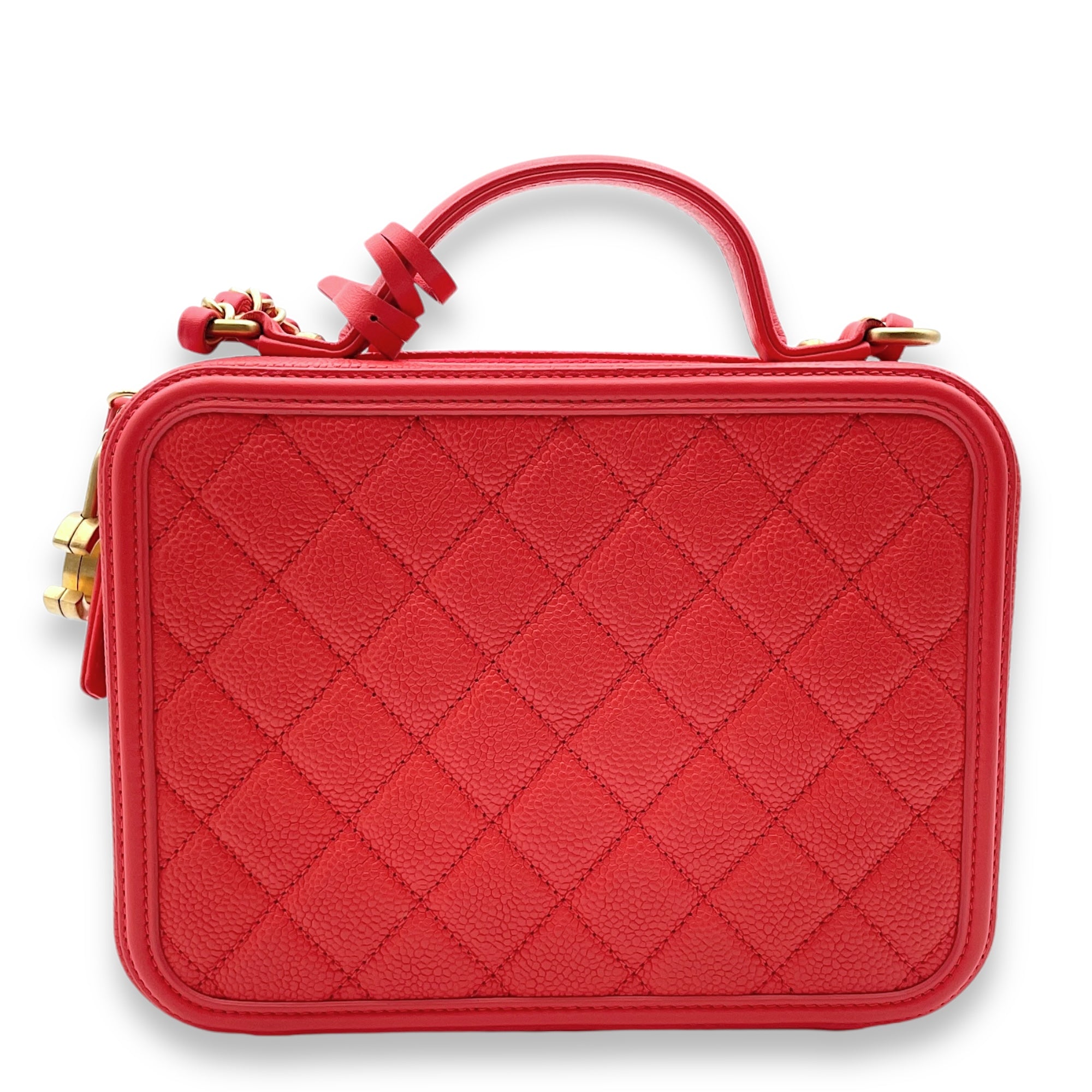 Filigree Vanity Red Top Handle Bag in Caviar Leather, Gold hardware