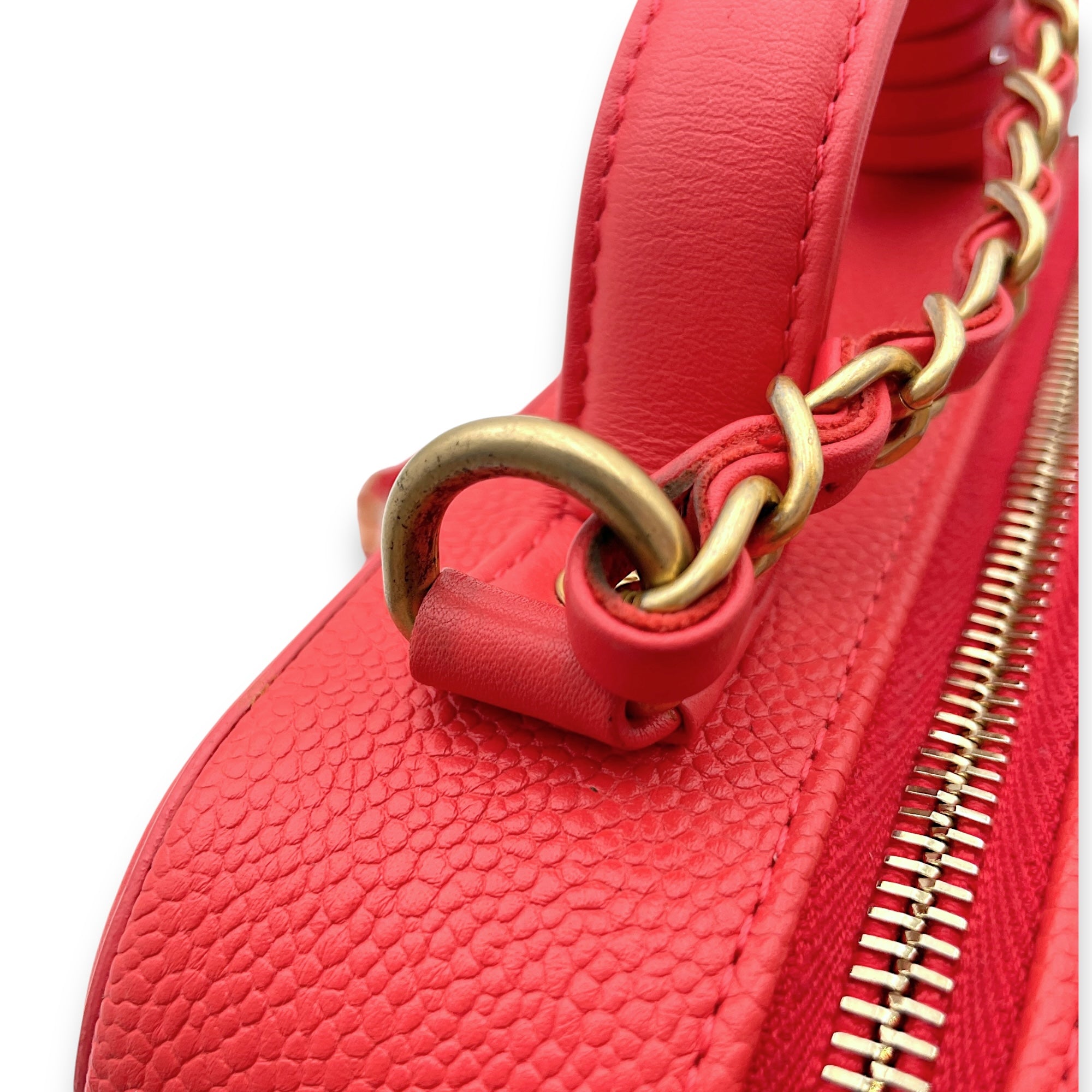 Filigree Vanity Red Top Handle Bag in Caviar Leather, Gold hardware