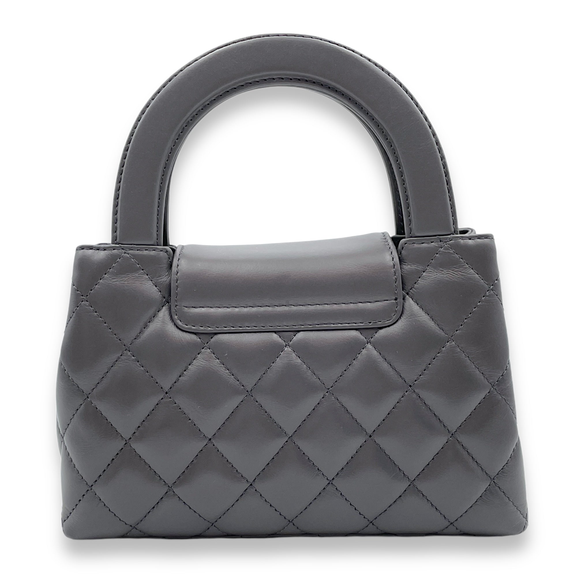 Kelly Mini Grey Top Handle Bag in Calfskin, Gold hardware