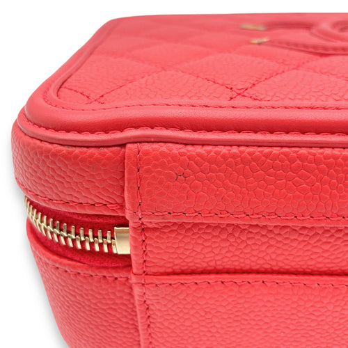 Filigree Vanity Red Top Handle Bag in Caviar Leather, Gold hardware