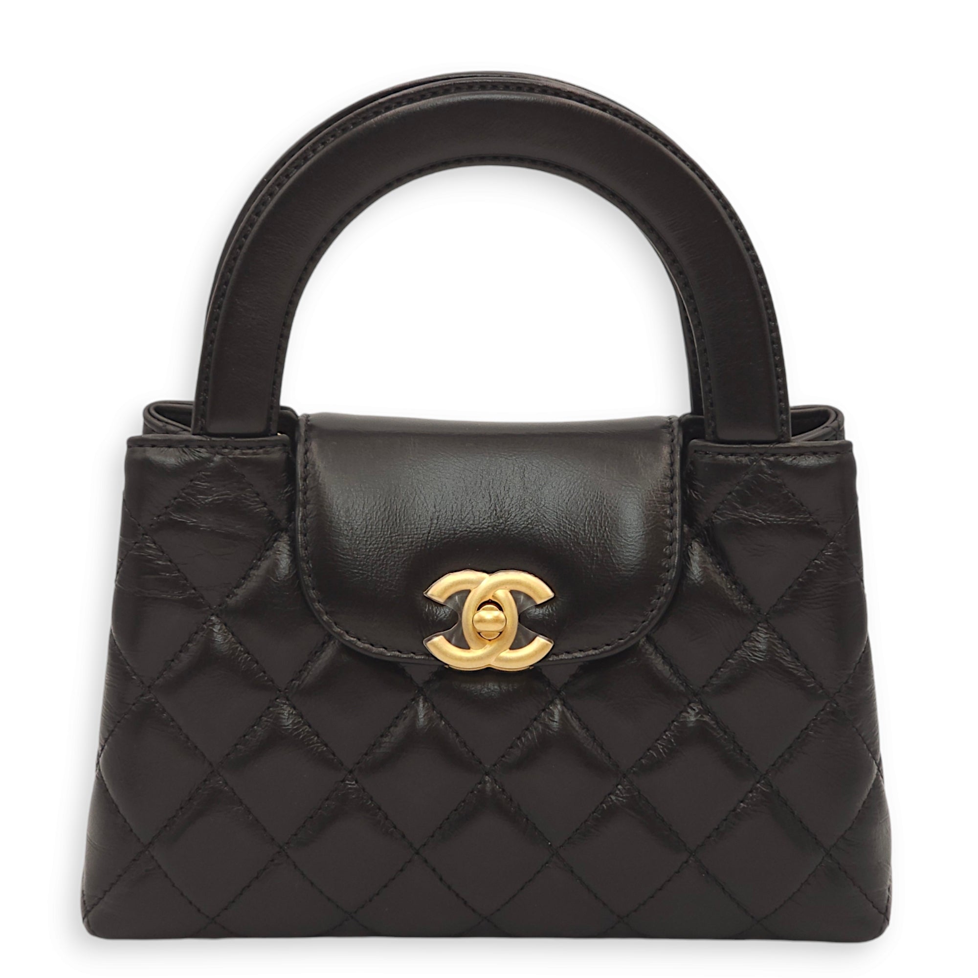 Kelly Mini Black Top Handle Bag in Calfskin, Gold hardware