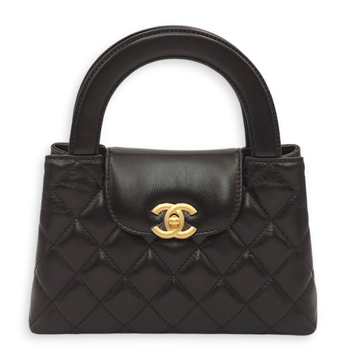 Kelly Mini Black Top Handle Bag in Calfskin, Gold hardware