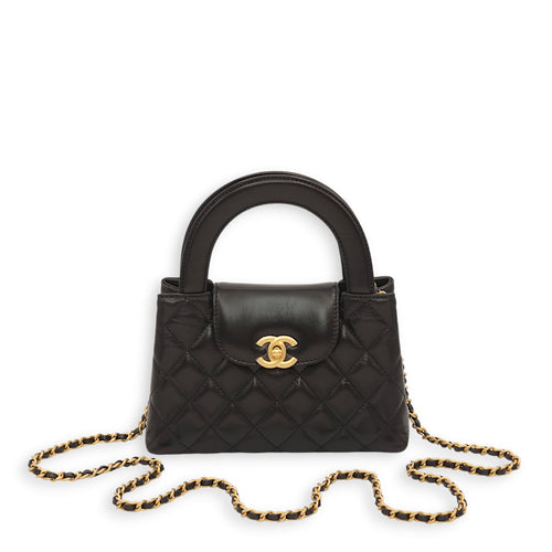 Kelly Mini Black Top Handle Bag in Calfskin, Gold hardware