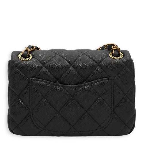 Quilted Seasonal Flap Mini Black Crossbody Bag in Caviar Leather, Gold hardware