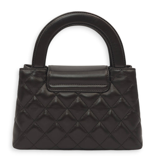 Kelly Mini Black Top Handle Bag in Calfskin, Gold hardware