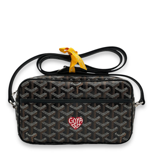 Sac Cap Vert PM Noir with Premarquage Coeur Print Crossbody Bag in Coated Canvas, Silver hardware