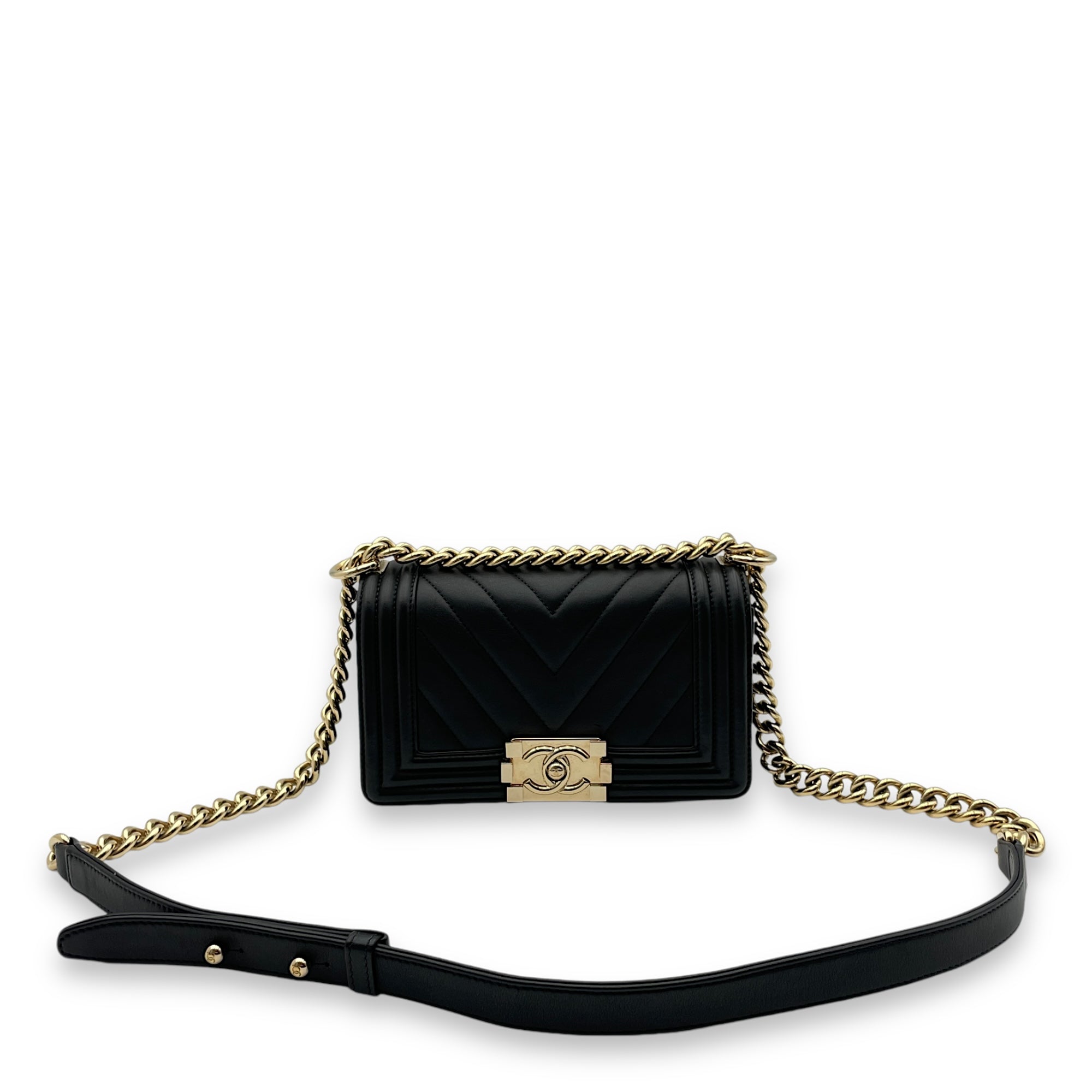 Boy Small Black Crossbody Bag in Lambskin, Gold hardware