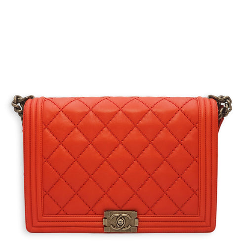 Le Boy Large Red Shoulder Bag in Calfskin Ruthenium hardware