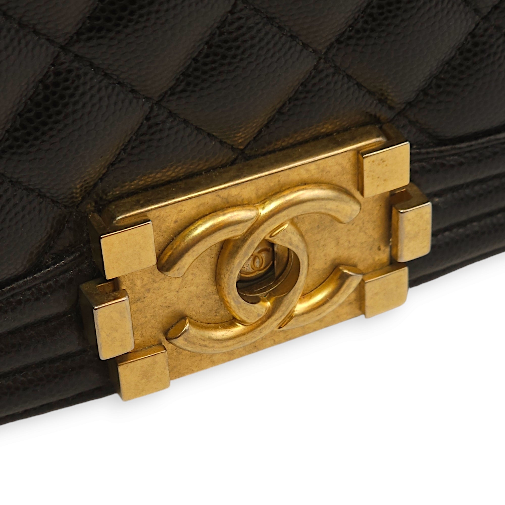 Le Boy Medium Black Shoulder Bag in Caviar Leather, Gold hardware