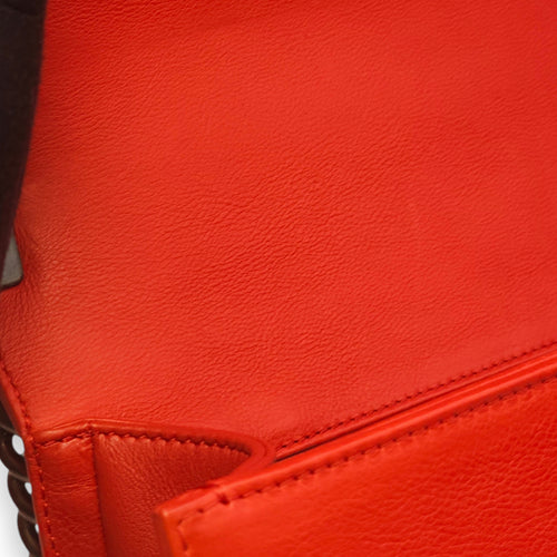 Le Boy Large Red Shoulder Bag in Calfskin, Ruthenium hardware