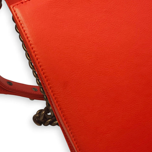 Le Boy Large Red Shoulder Bag in Calfskin, Ruthenium hardware