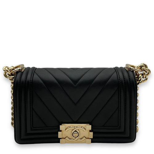 Boy Small Black Crossbody Bag in Lambskin, Gold hardware