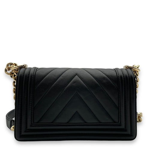 Boy Small Black Crossbody Bag in Lambskin, Gold hardware