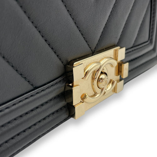 Boy Small Black Crossbody Bag in Lambskin, Gold hardware