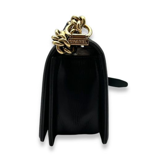 Boy Small Black Crossbody Bag in Lambskin, Gold hardware