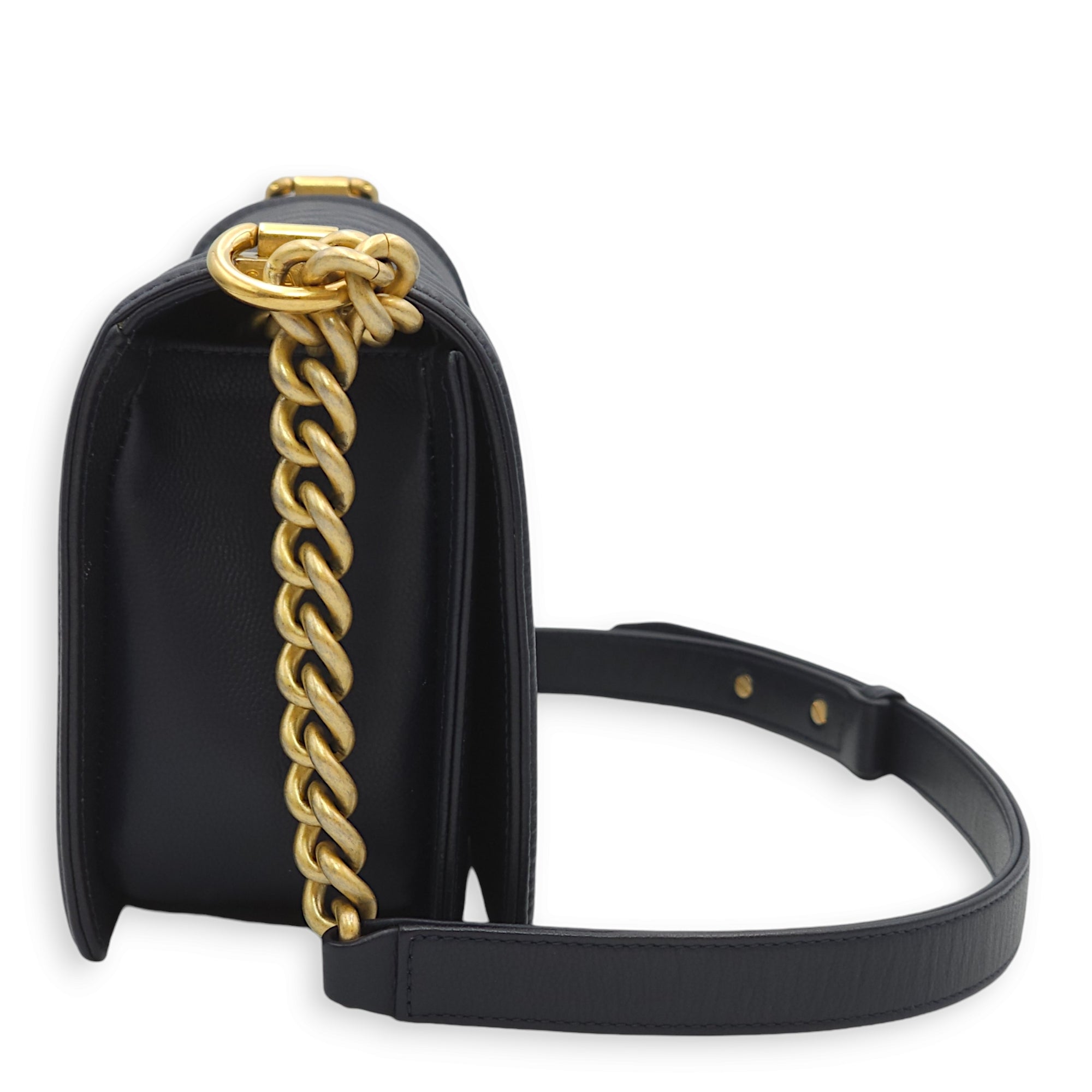 Boy Medium Navy Blue Crossbody Bag in Caviar Leather, Gold hardware