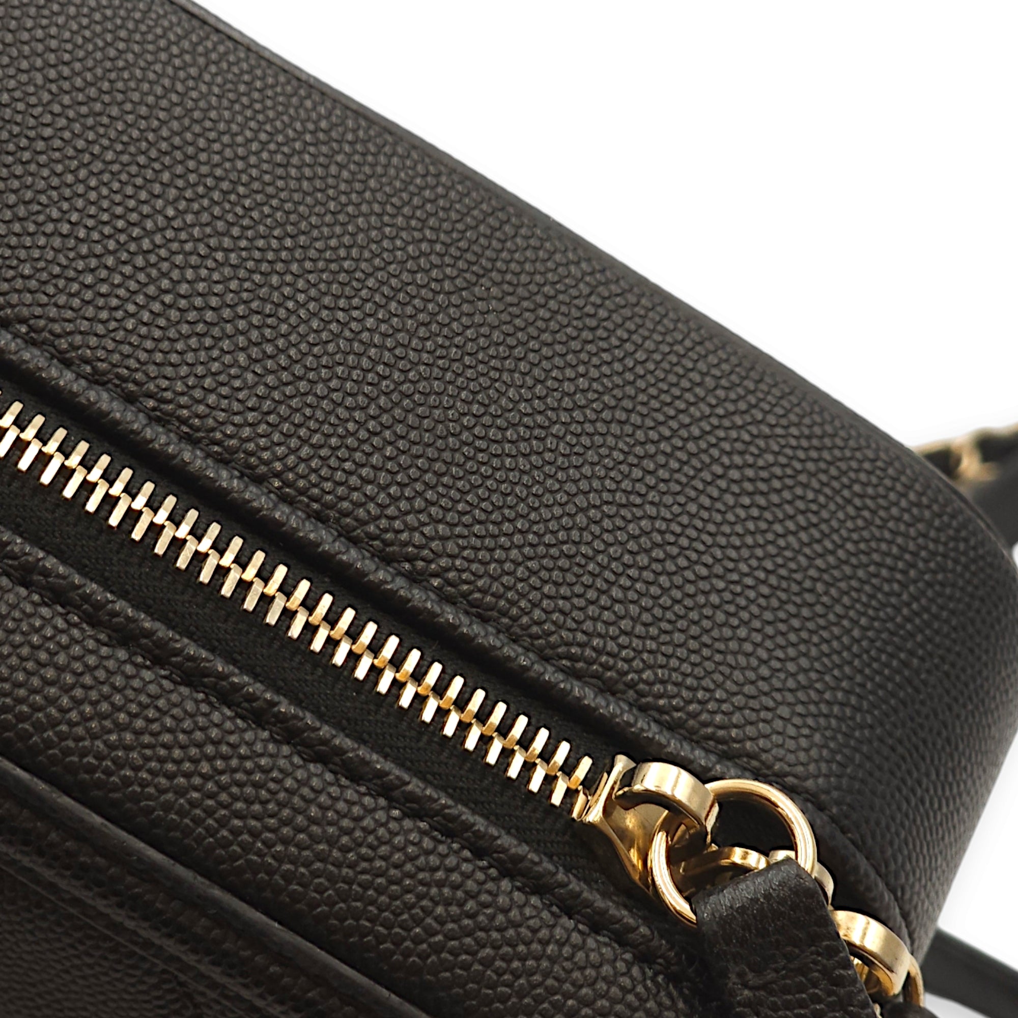 Filigree Vanity Black Top Handle Bag in Caviar Leather, Gold hardware