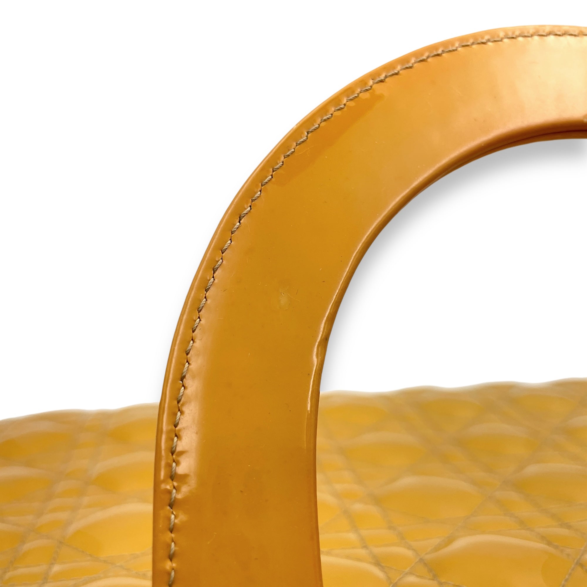 Lady Dior Large Mustard Yellow Top Handle Bag in Patent Leather, Gold hardware