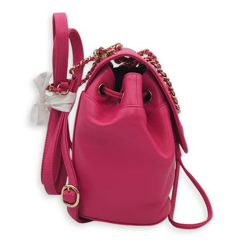 Mania Fuschia Pink Backpack in Lambskin, Gold hardware