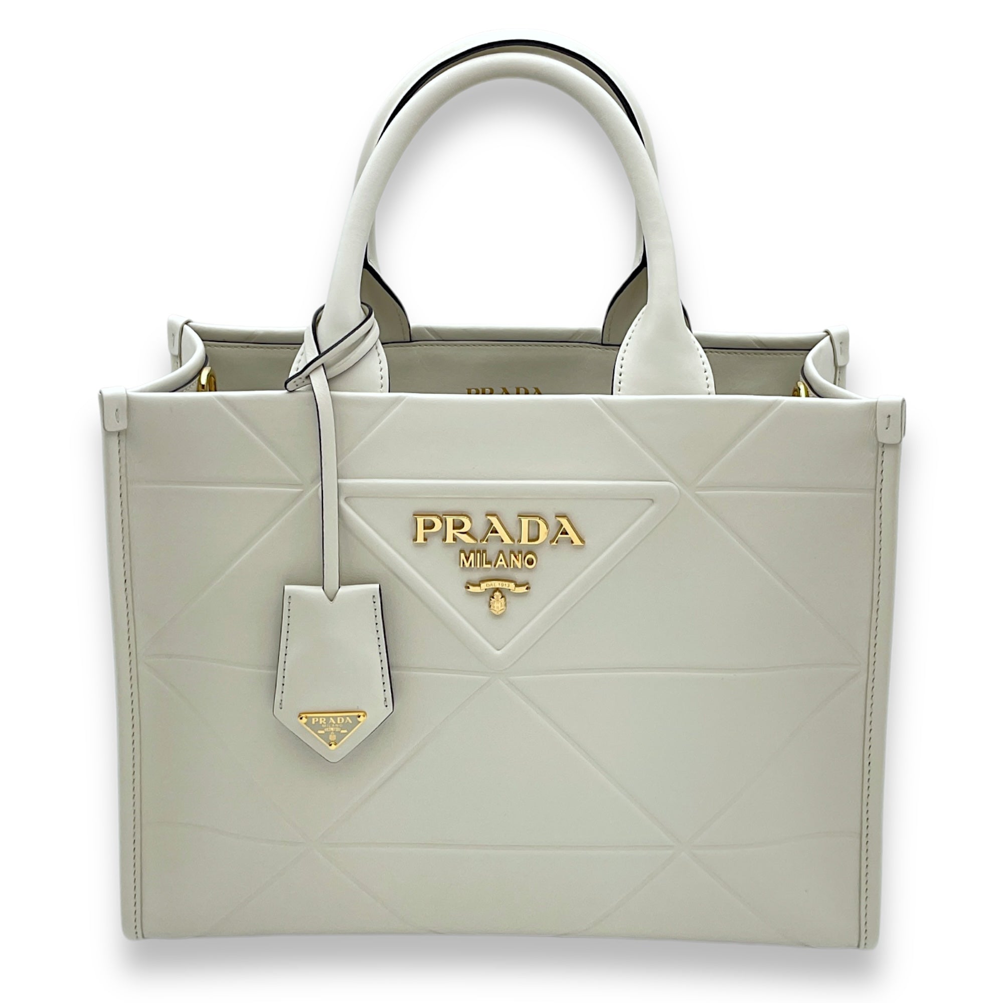 Symbole White Tote Bag in Calfskin, Gold hardware