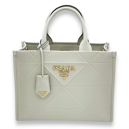 Symbole White Tote Bag in Calfskin, Gold hardware