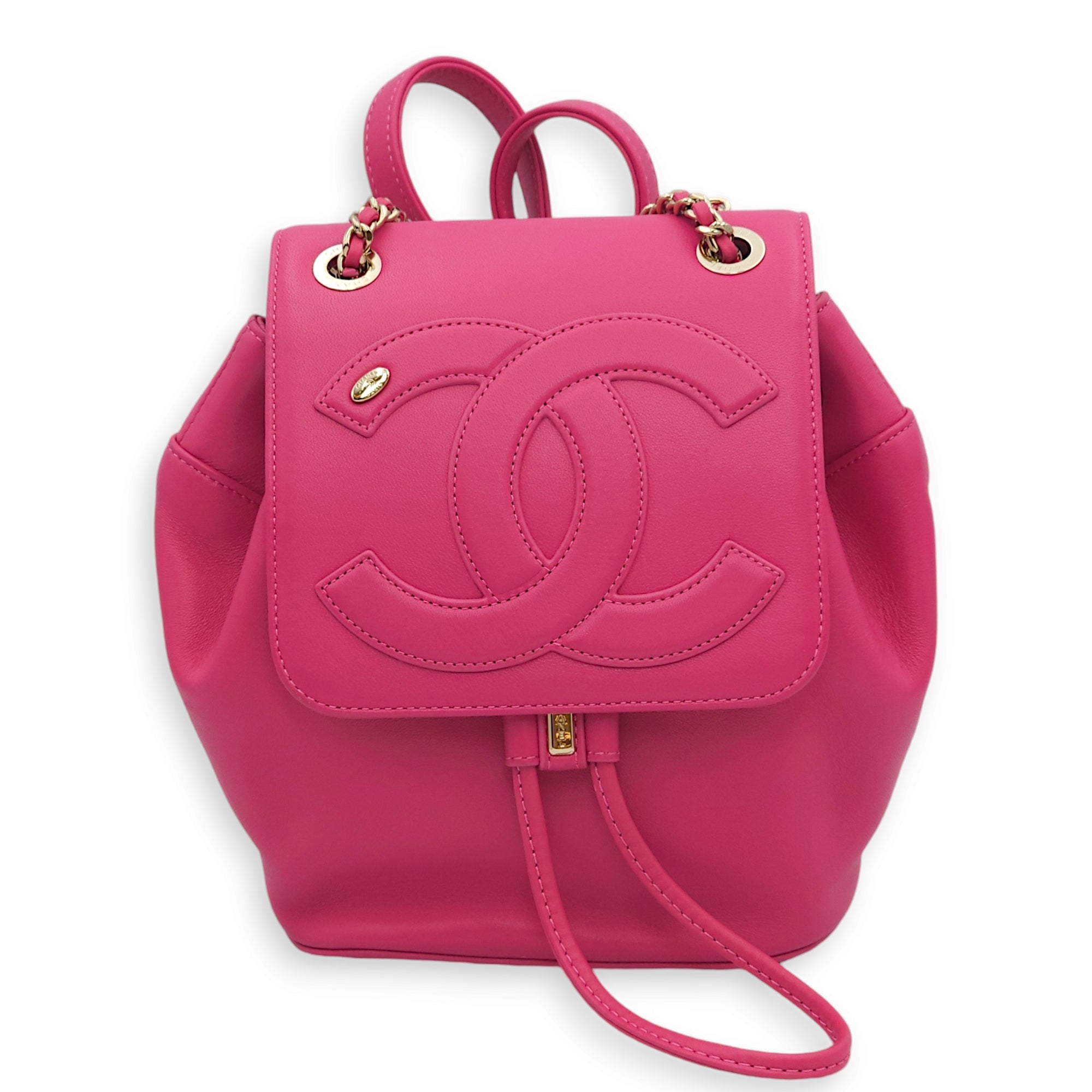 Mania Fuschia Pink Backpack in Lambskin, Gold hardware