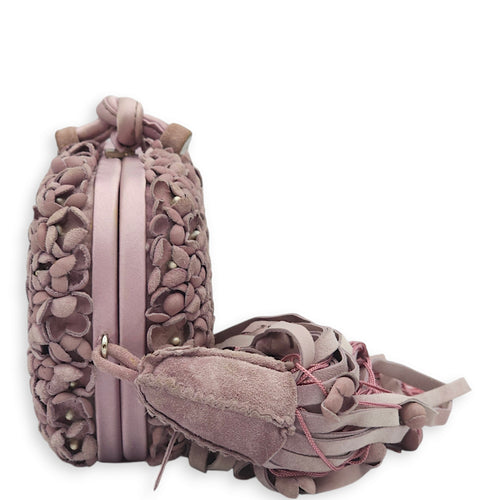 Knot Pink Clutch in Suede, Silver hardware