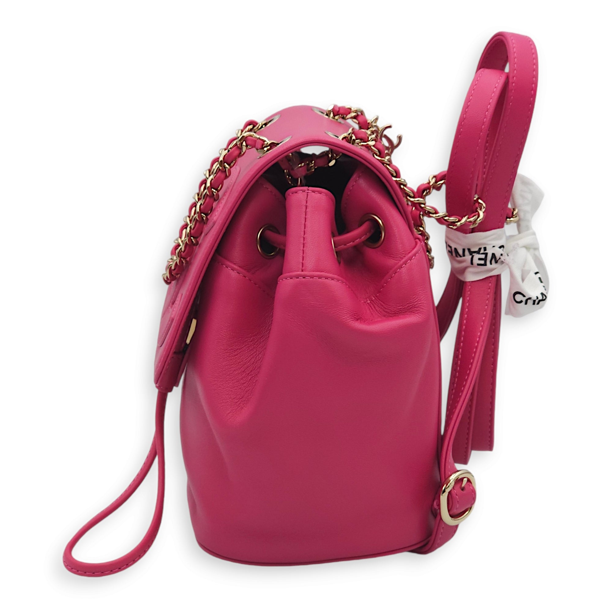 Mania Fuschia Pink Backpack in Lambskin, Gold hardware