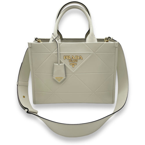 Symbole White Tote Bag in Calfskin, Gold hardware