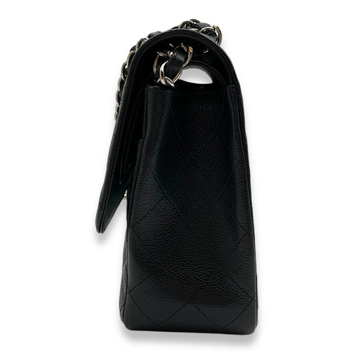 Classic Double Flap Jumbo Black Shoulder Bag in Caviar Leather, Palladium hardware