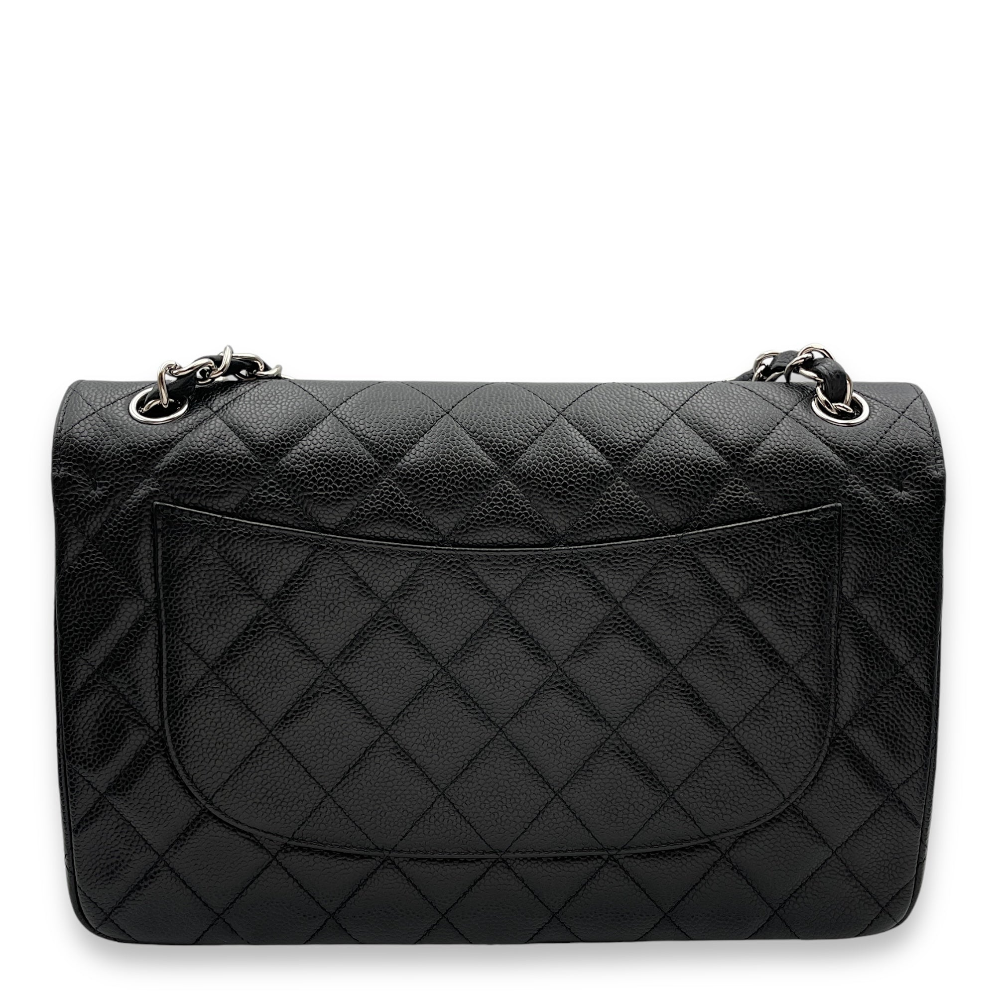 Classic Double Flap Jumbo Black Shoulder Bag in Caviar Leather, Palladium hardware