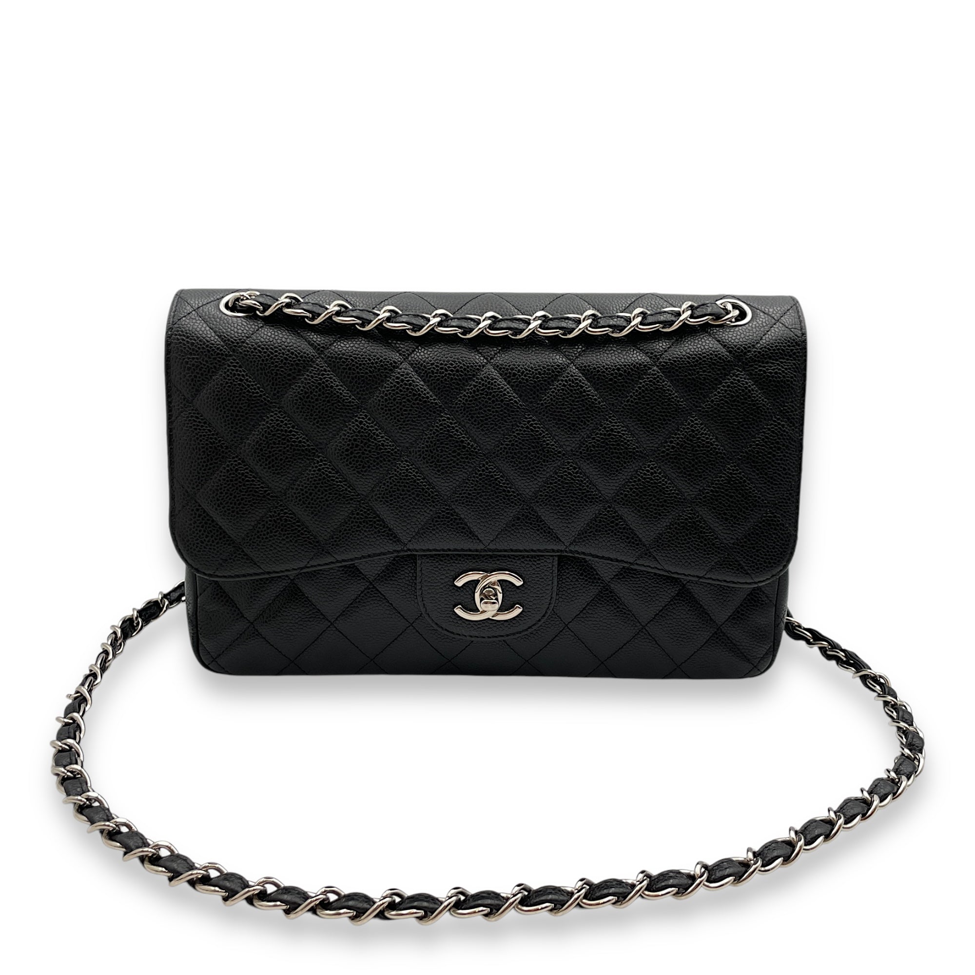 Classic Double Flap Jumbo Black Shoulder Bag in Caviar Leather, Palladium hardware