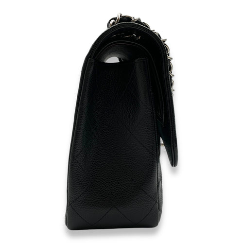 Classic Double Flap Jumbo Black Shoulder Bag in Caviar Leather, Palladium hardware