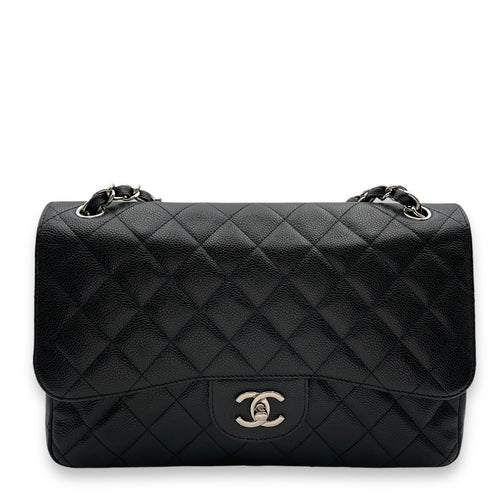 Classic Double Flap Jumbo Black Shoulder Bag in Caviar Leather, Palladium hardware