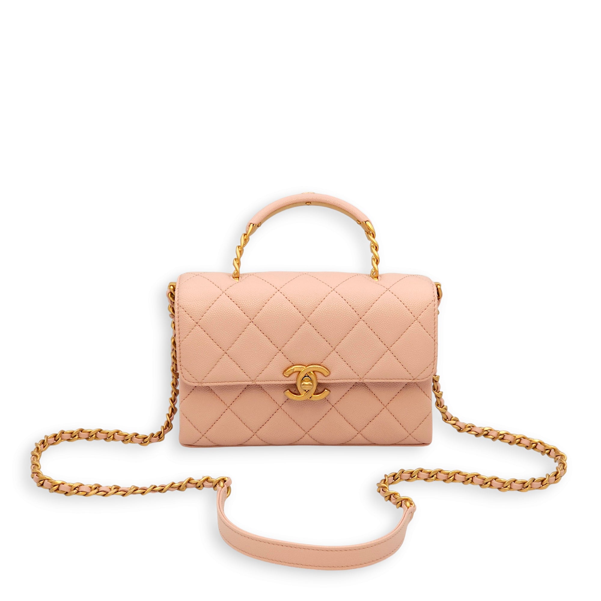 Carry Me Pink Top Handle Bag in Caviar Leather, Gold hardware