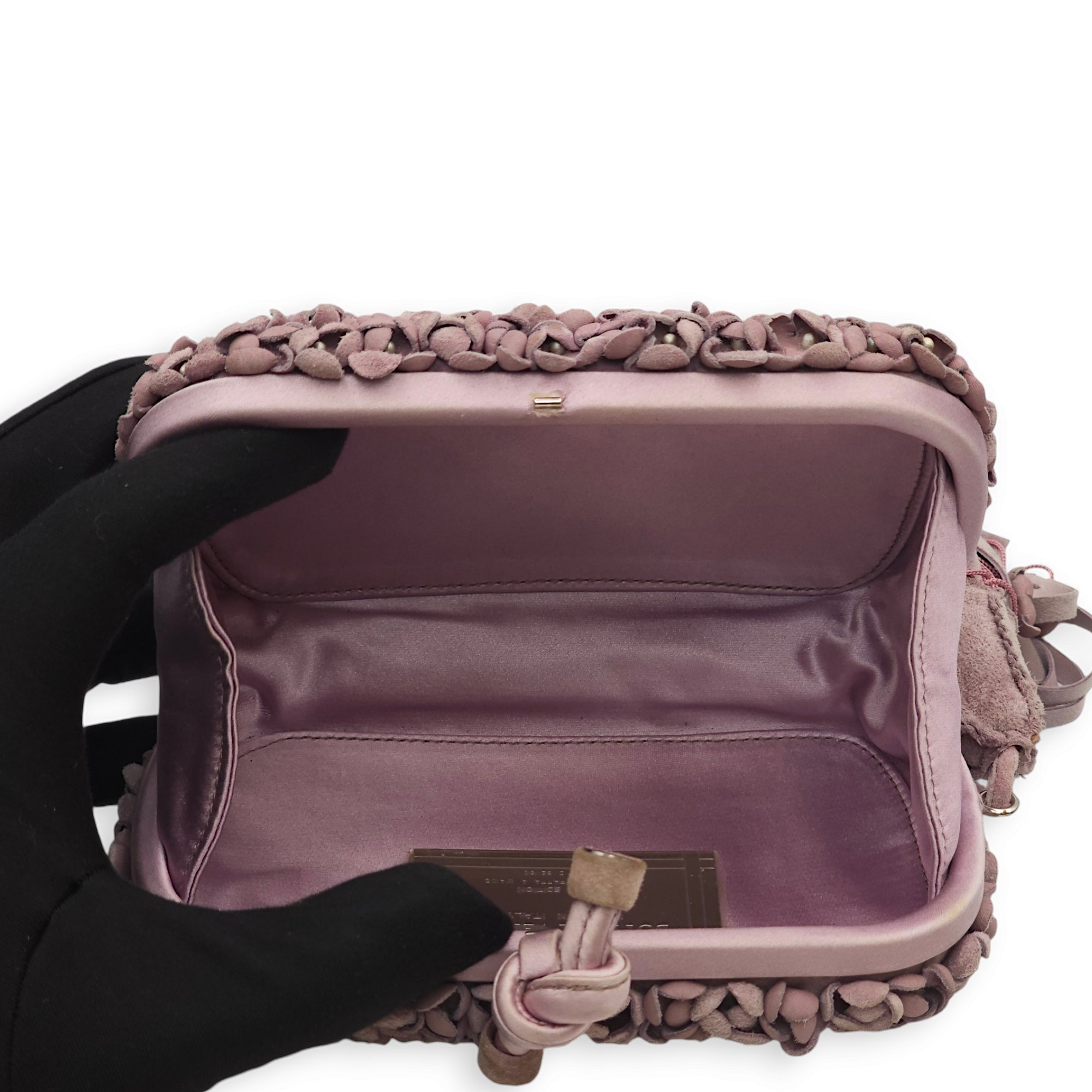 Knot Pink Clutch in Suede, Silver hardware