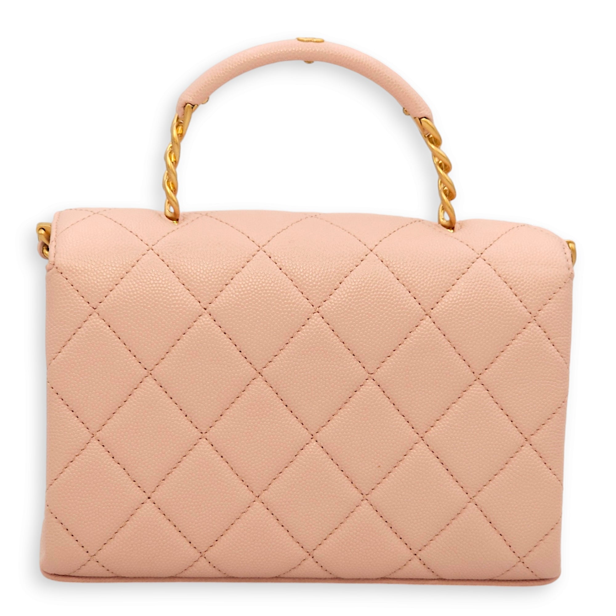 Carry Me Pink Top Handle Bag in Caviar Leather, Gold hardware