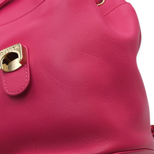 Mania Fuschia Pink Backpack in Lambskin, Gold hardware