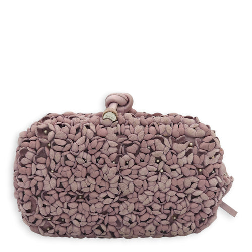 Knot Pink Clutch in Suede, Silver hardware