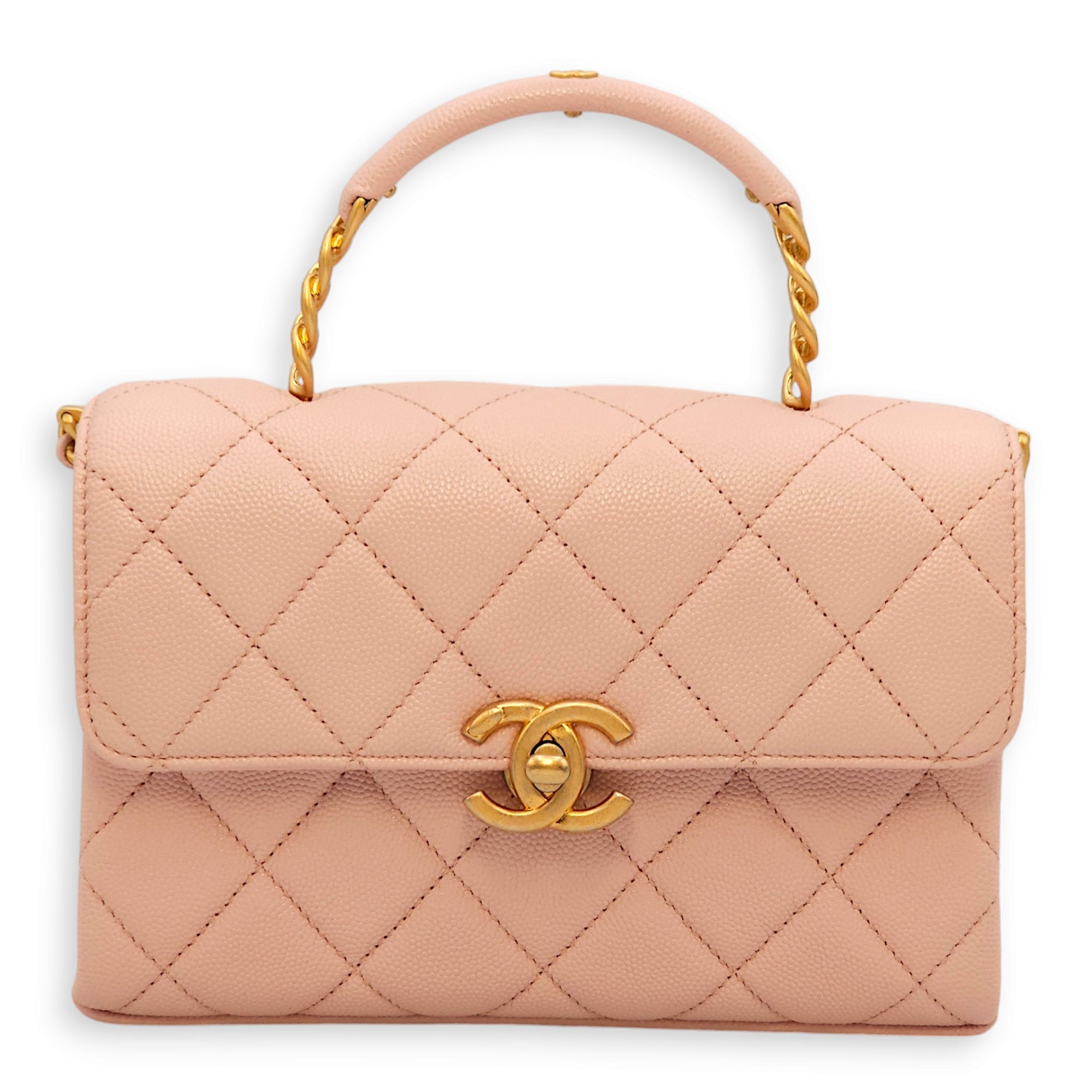 Carry Me Pink Top Handle Bag in Caviar Leather, Gold hardware