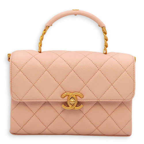 Carry Me Pink Top Handle Bag in Caviar Leather, Gold hardware