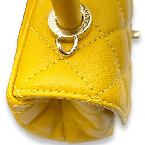 Coco Mini Mustard Yellow Top Handle Bag in Caviar Leather, Gold hardware