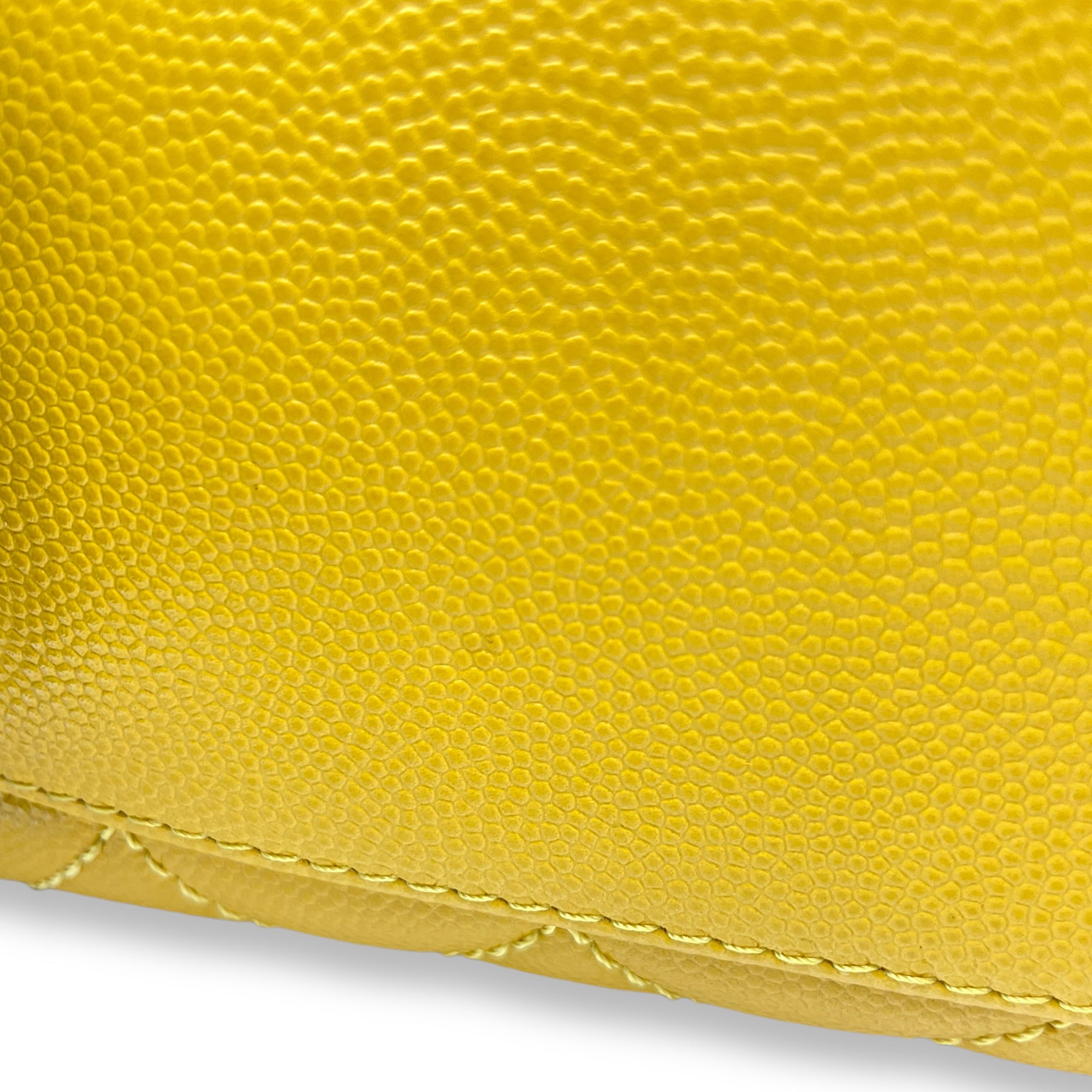 Coco Mini Mustard Yellow Top Handle Bag in Caviar Leather, Gold hardware