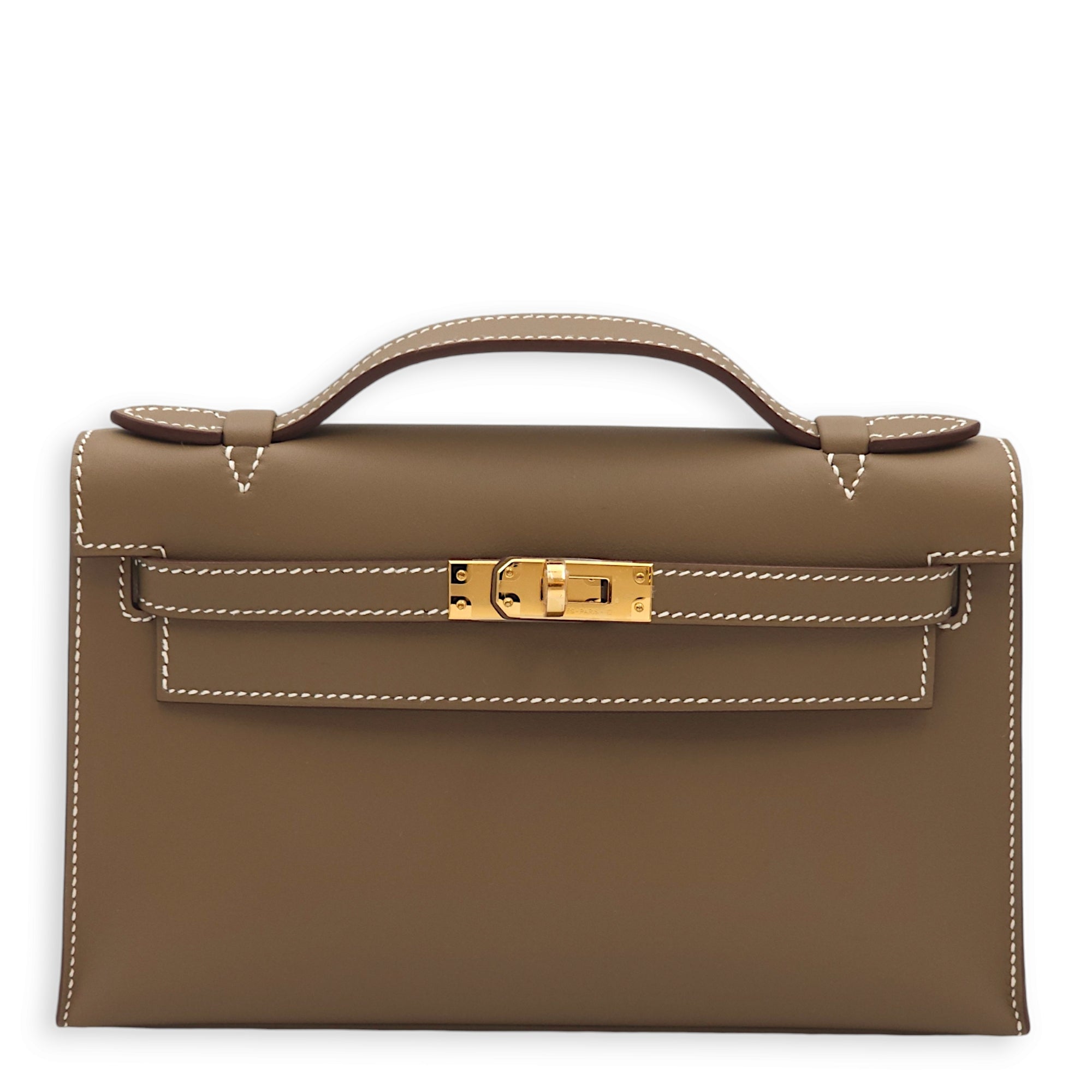 Kelly Pochette Pochette Etoupe in Swift, Gold hardware