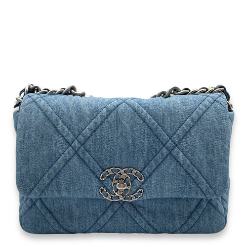 C19 Flap Small Light Blue Crossbody Bag in Denim, 3-Tone hardware